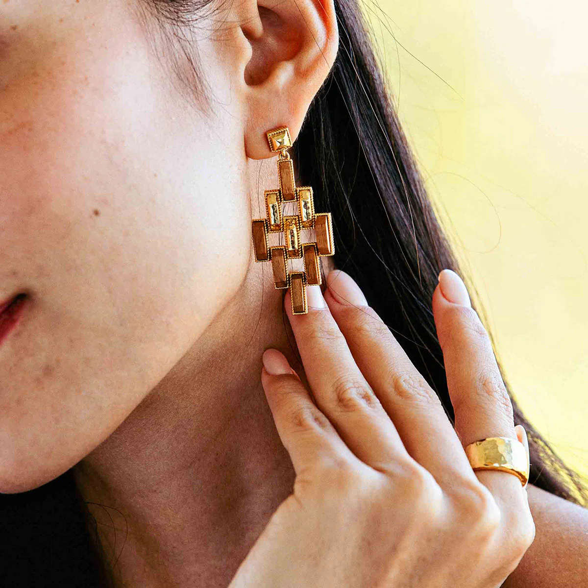 Pathway Post Drop Earrings - Gold/Teak - Image 3