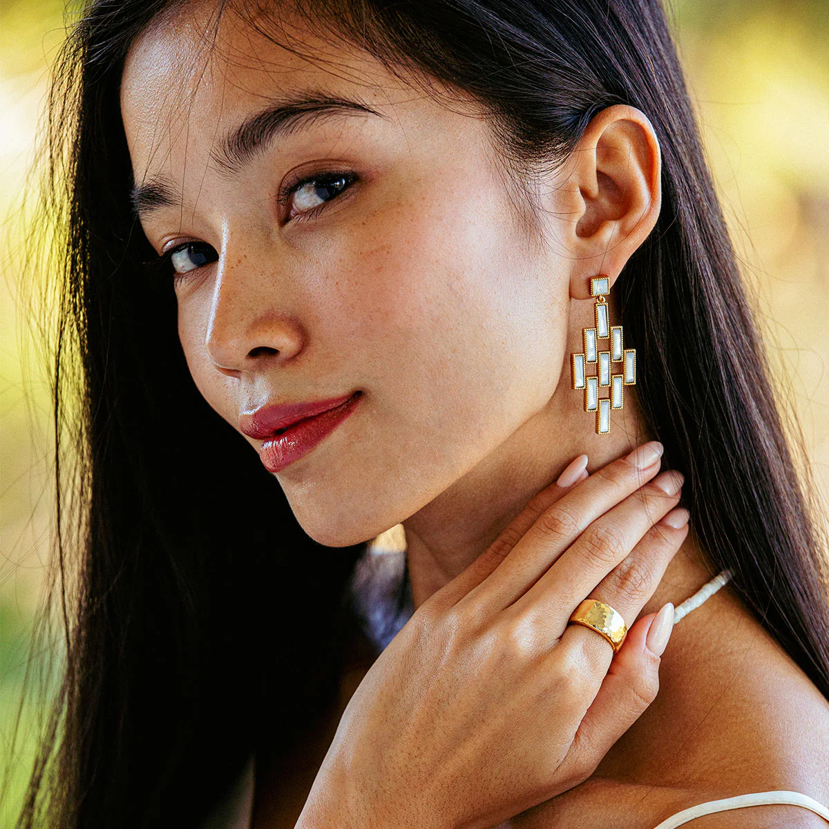 Pathway Post Drop Earrings - MOP - Image 5