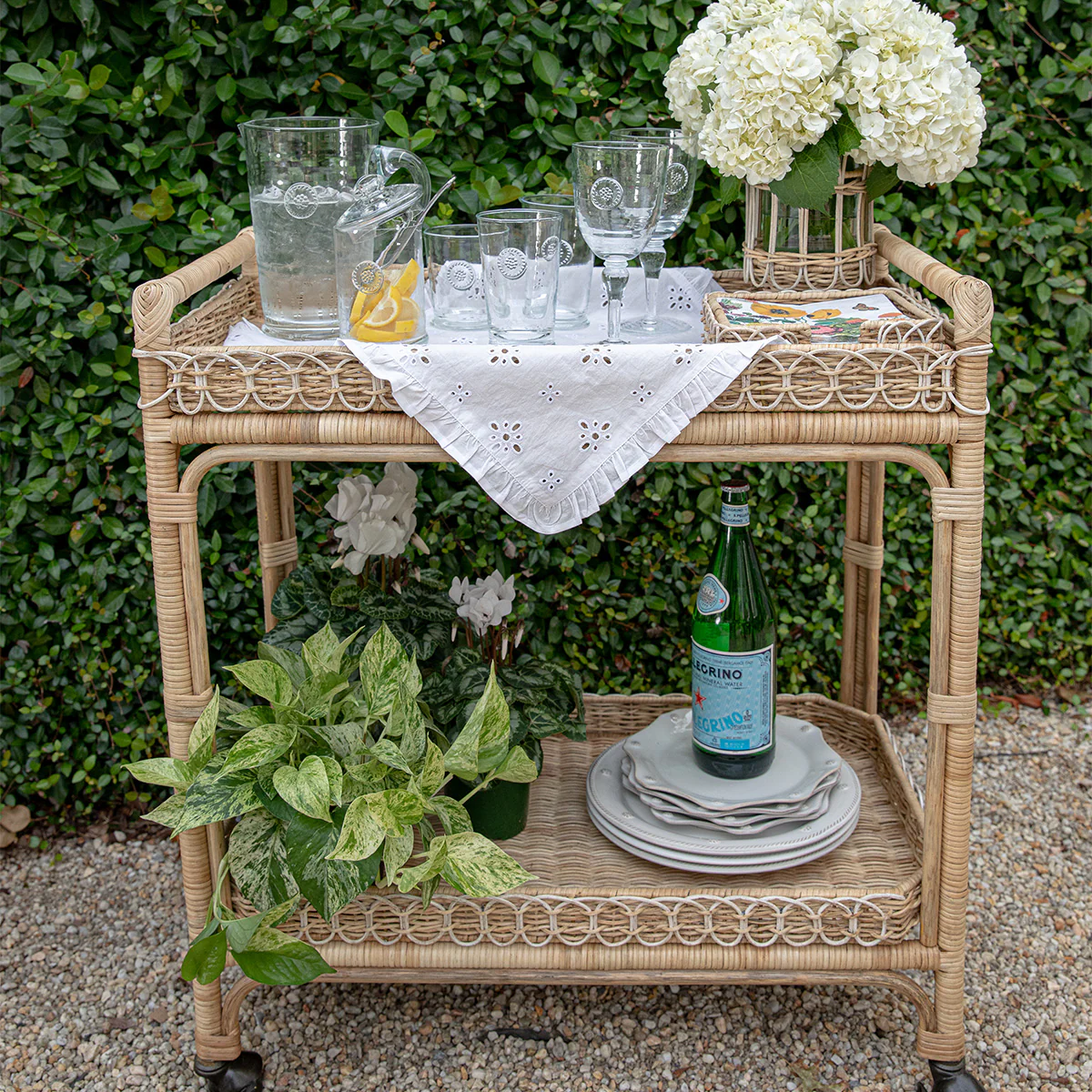Provence Rattan Bar Cart - Whitewash - Image 3