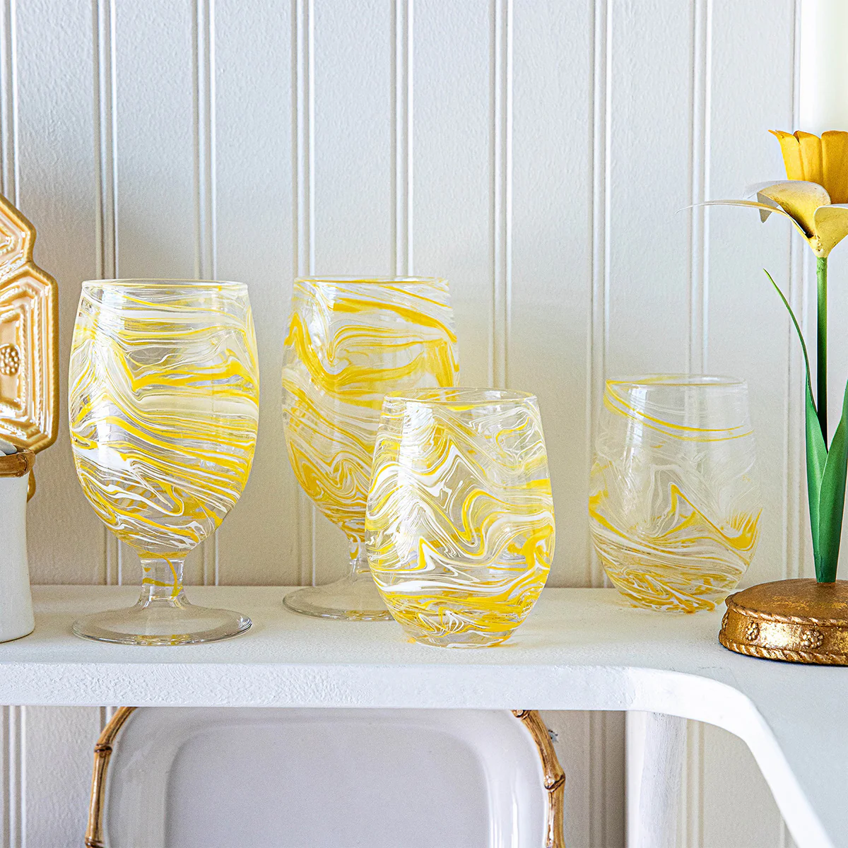 Puro Marbled Stemless Wine Glass - Yellow - Image 3