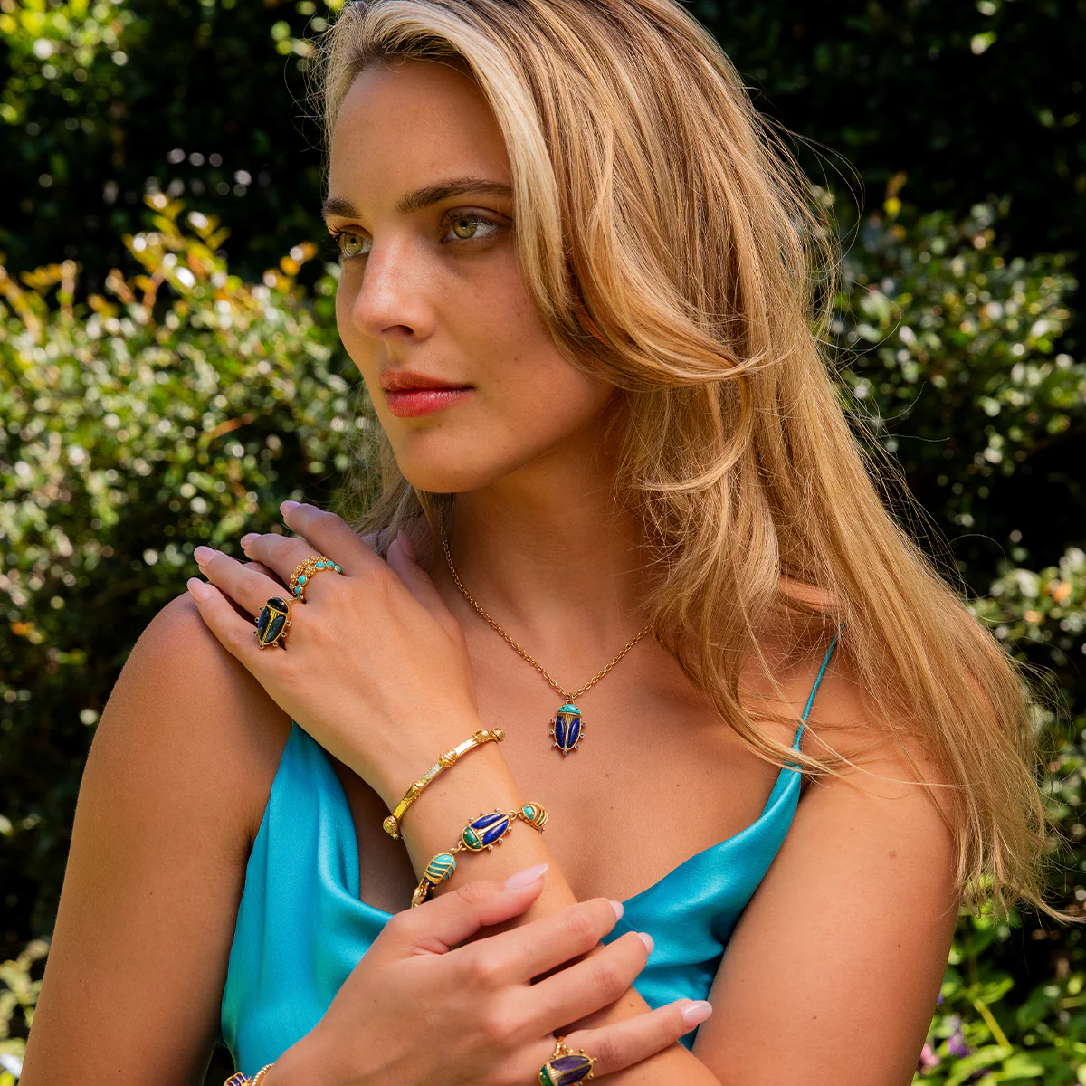 Scarab Charm Necklace, 16"+2" - Multi - Image 2