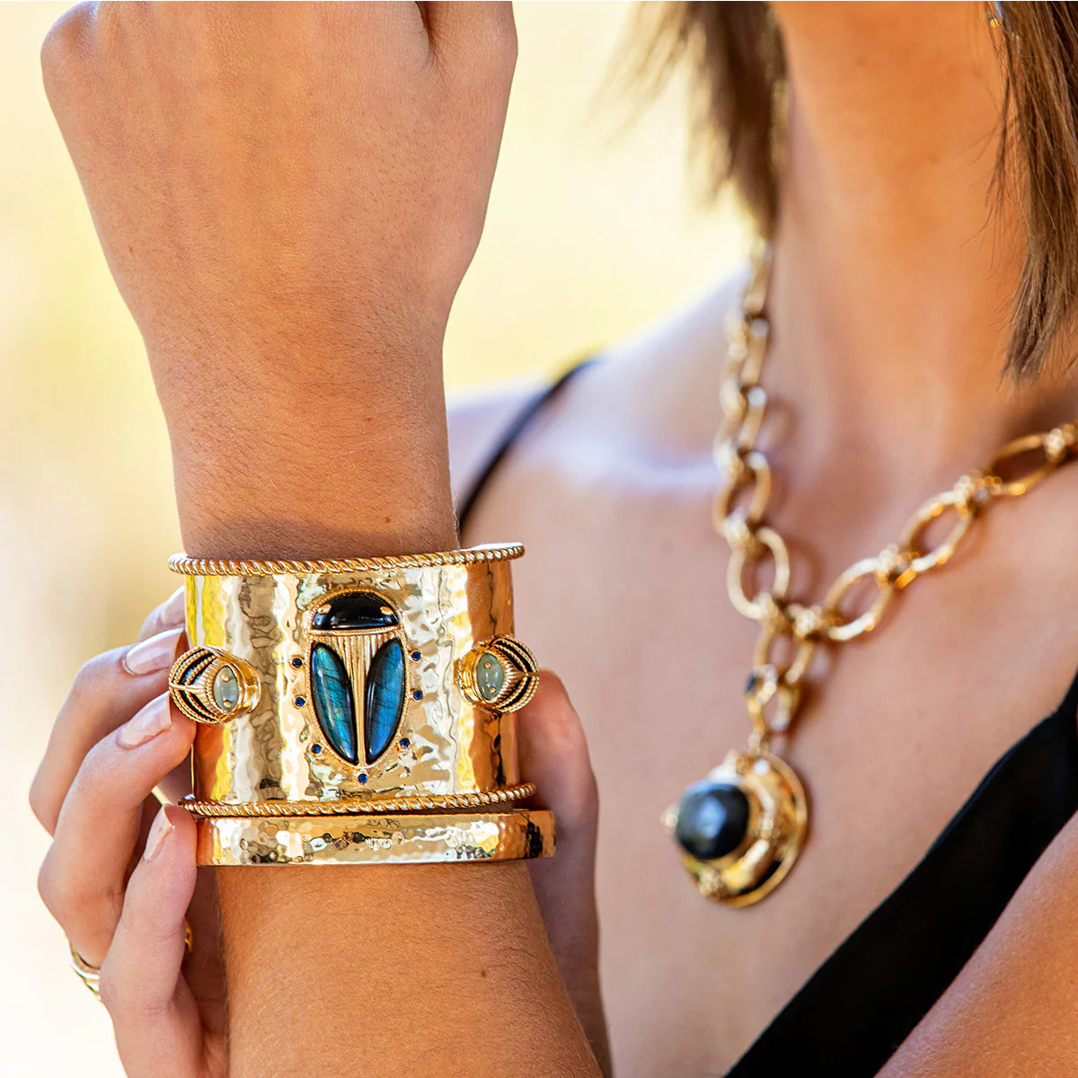 Scarab Grande Cuff - Blue Labradorite/Black Agate - Image 3