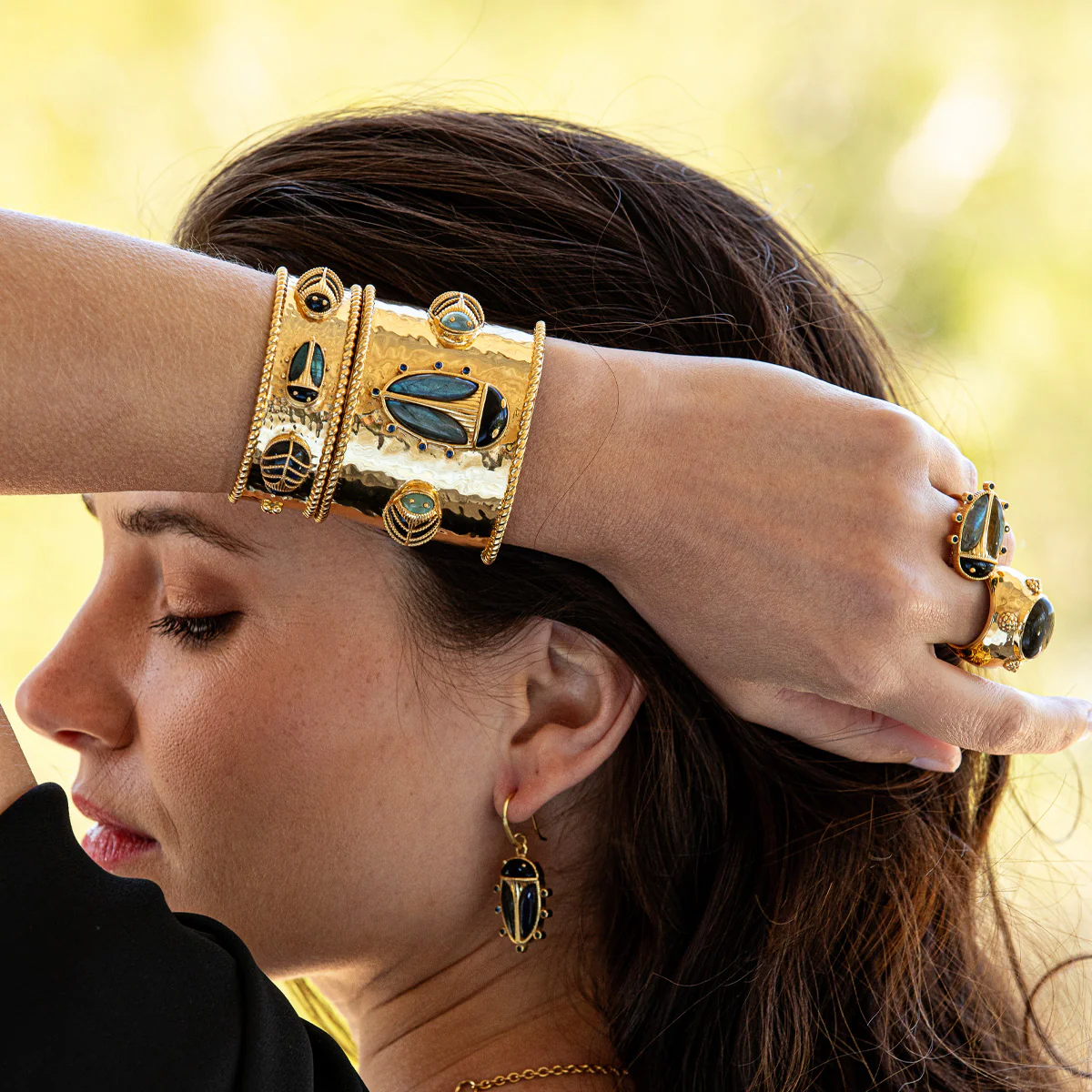 Scarab Family Cuff - Blue Labradorite/Black Agate - Image 4