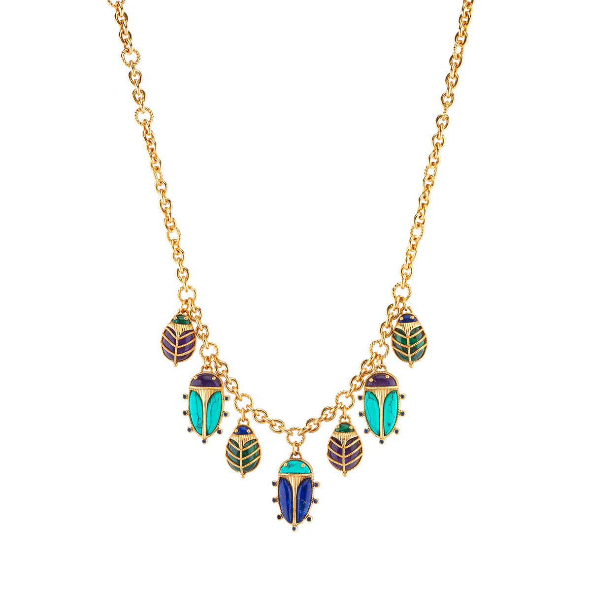 Scarab Family Necklace, 16"+2" - Multi