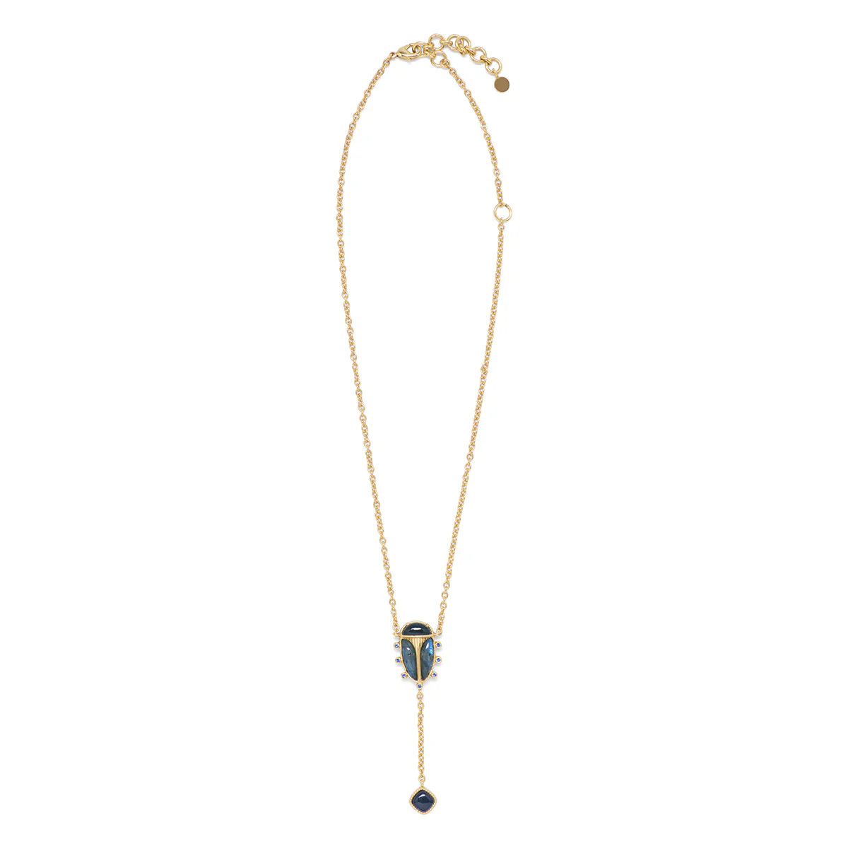 Scarab Lariat Necklace, 18"+2" - Blue Labradorite/Black Agate - Image 3