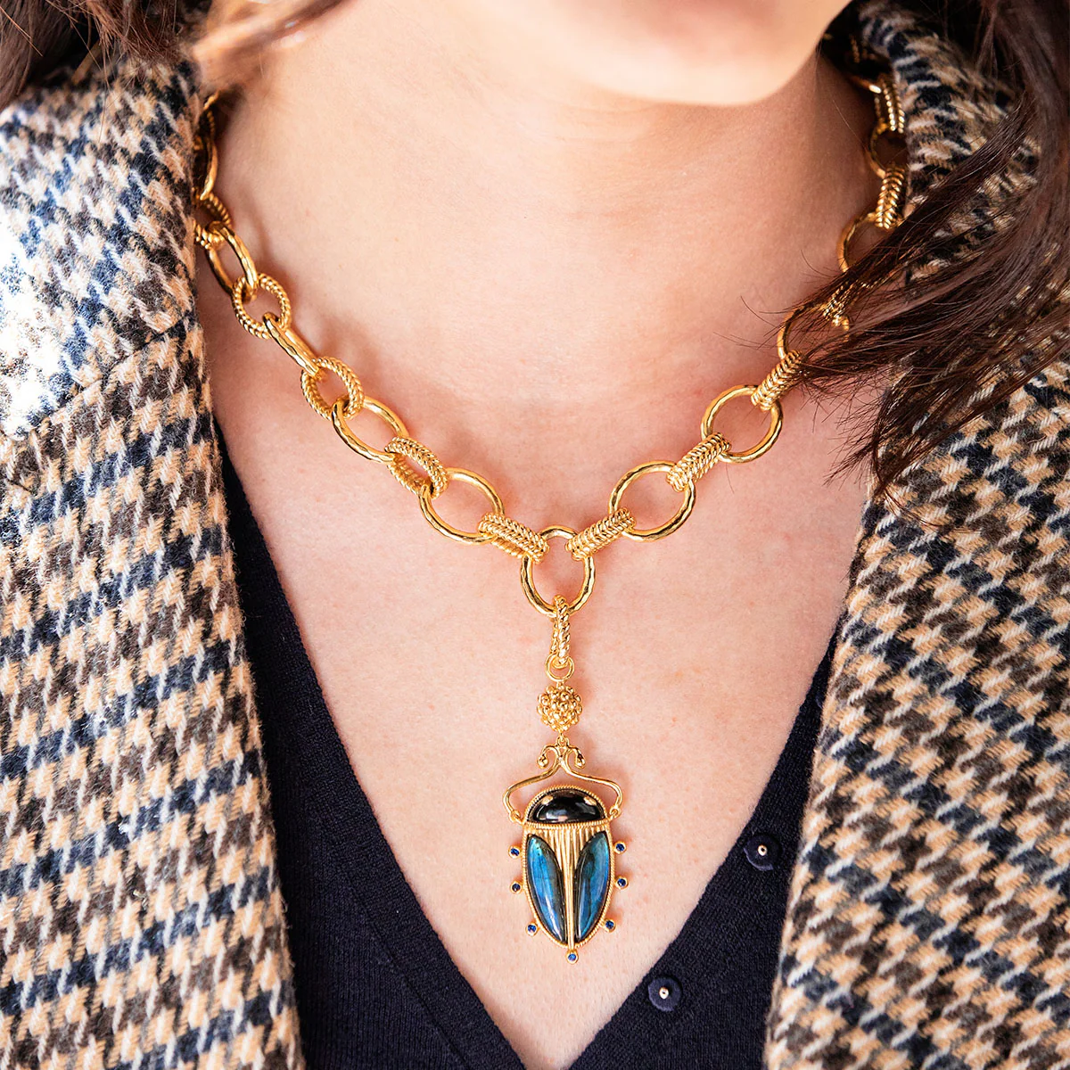 Scarab Charm/Pendant - Blue Labradorite/Black Agate - Image 4