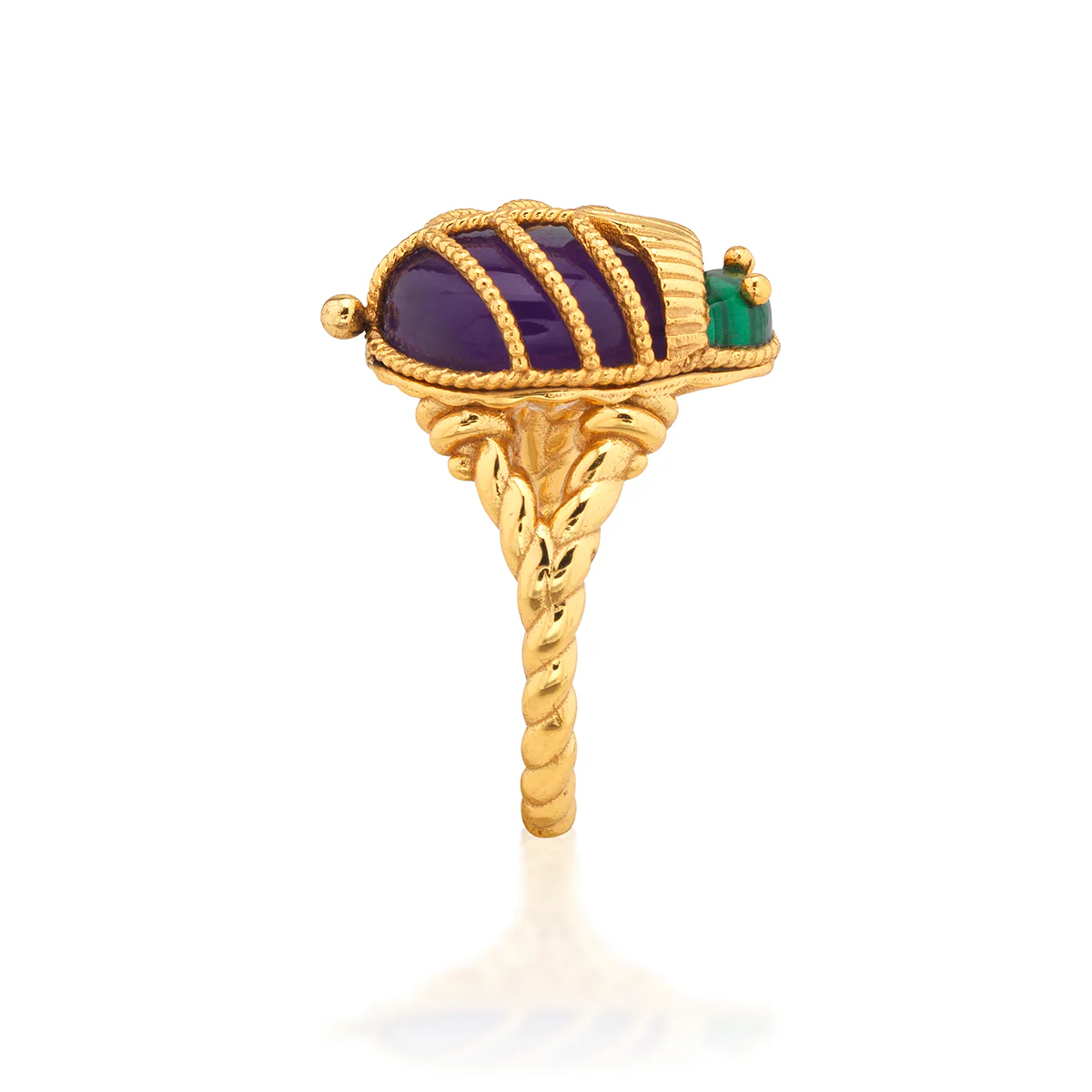Scarab Petite Ring - Malachite/Amethyst - Image 4