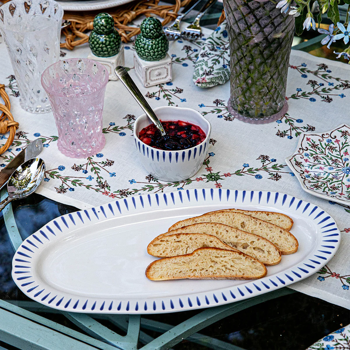 Sitio Stripe 15" Hostess Tray - Delft Blue - Image 3