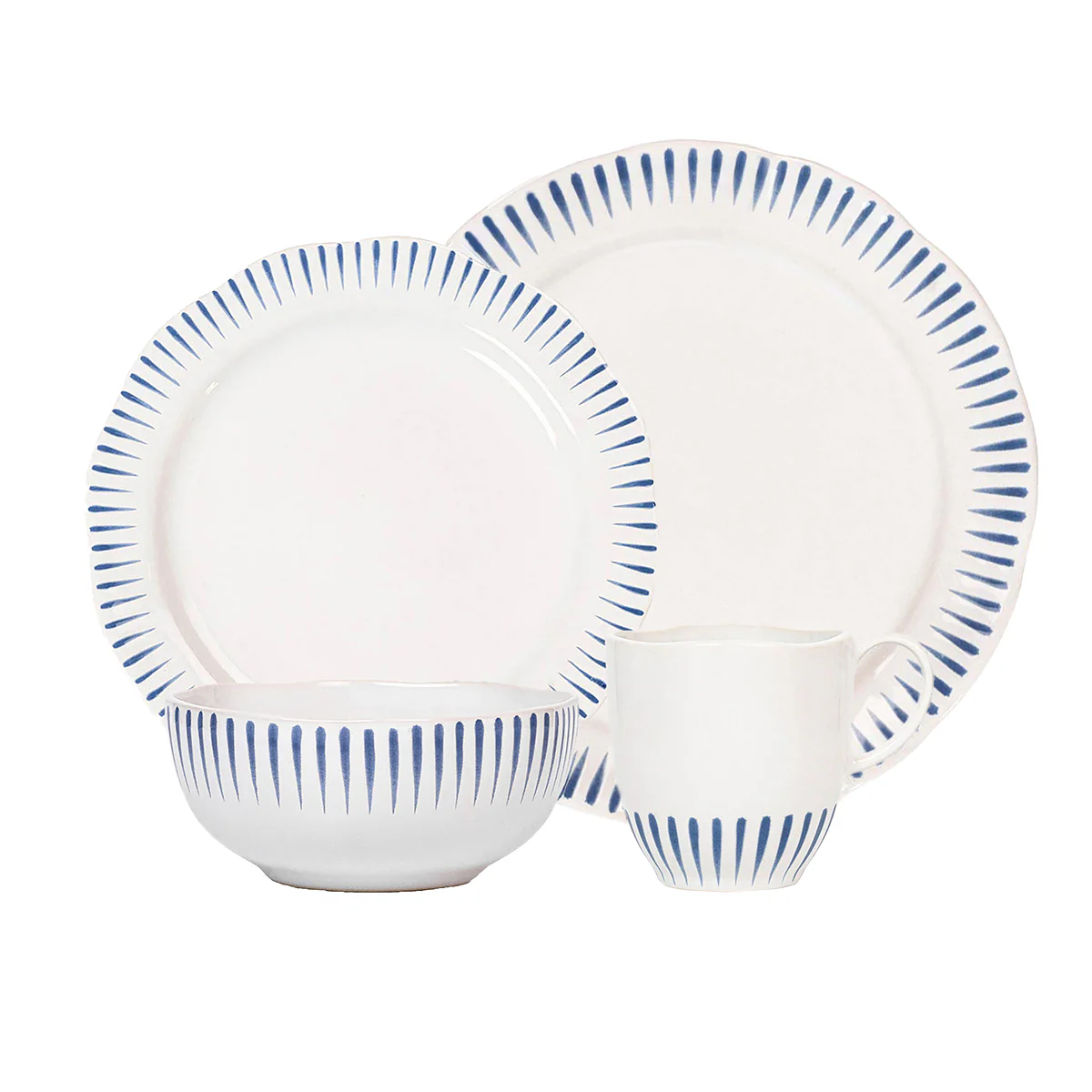 Sitio Stripe 4pc Place Setting with Mug - Delft Blue