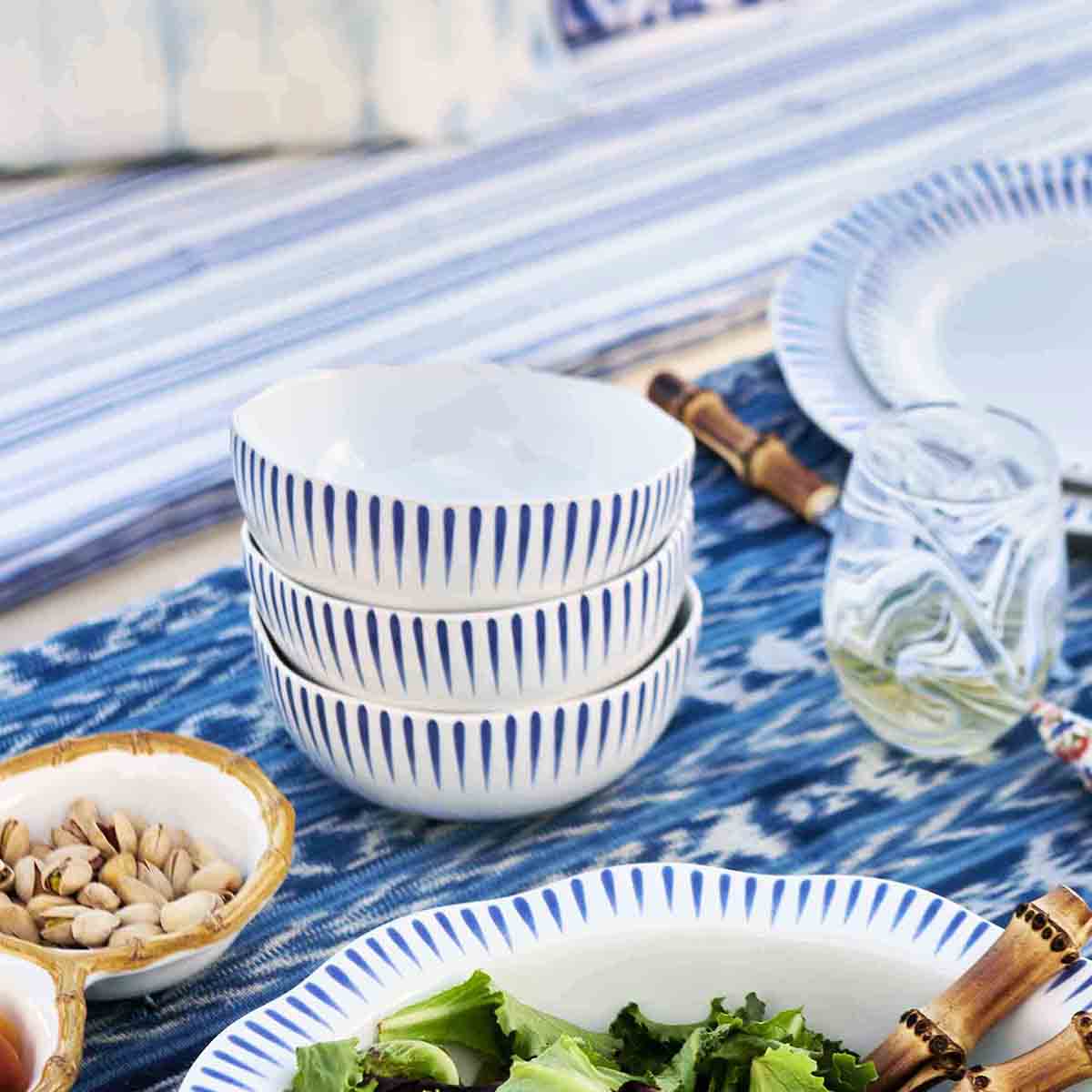 Sitio Stripe 4pc Place Setting with Mug - Delft Blue - Image 5