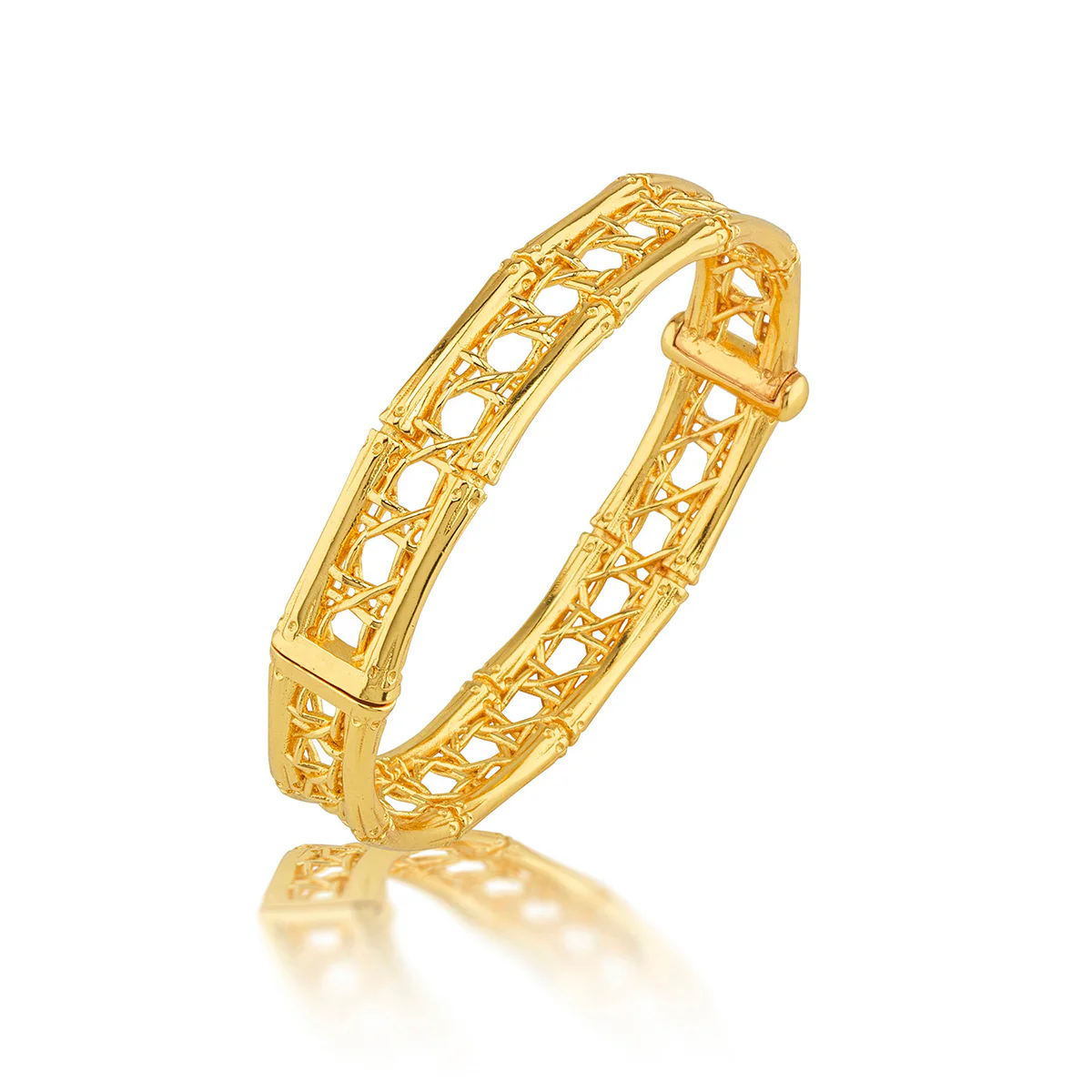 Veranda Caning Hinged Bangle, S/M - Gold - Image 3