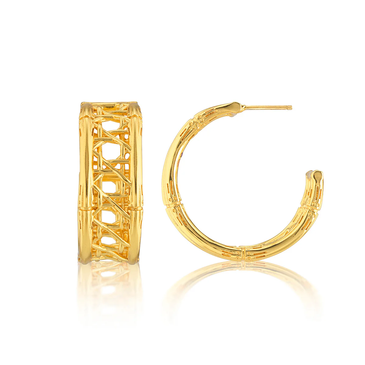 Veranda Caning Medium Hoop Earrings - Gold - Image 3