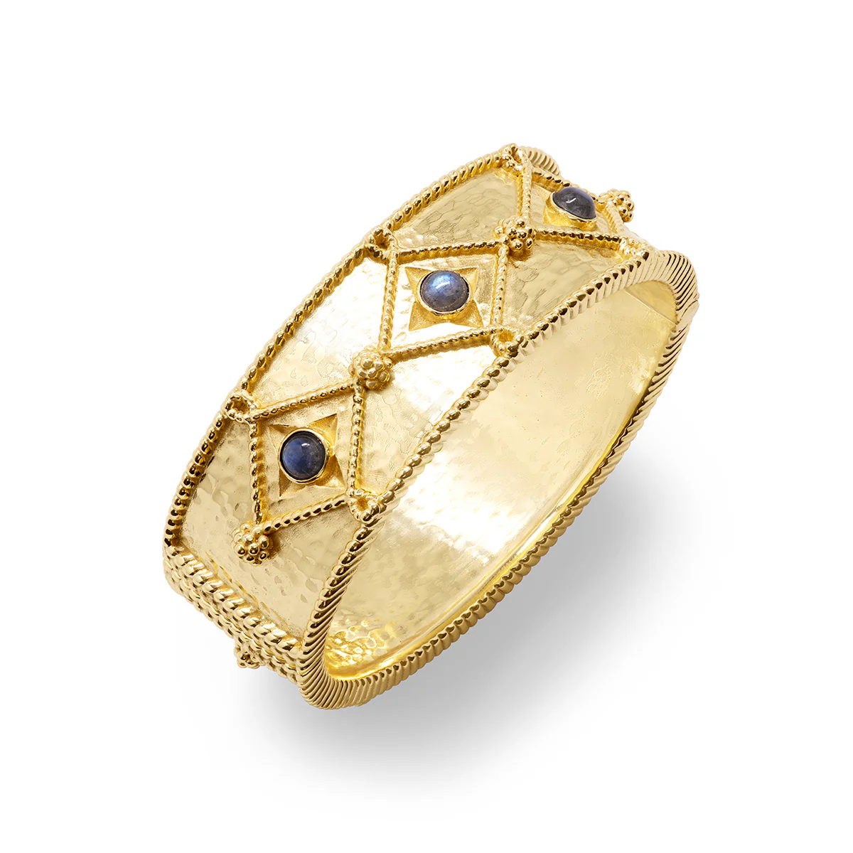 Victoria Hinged Bangle - Gold/Blue Labradorite - Image 3