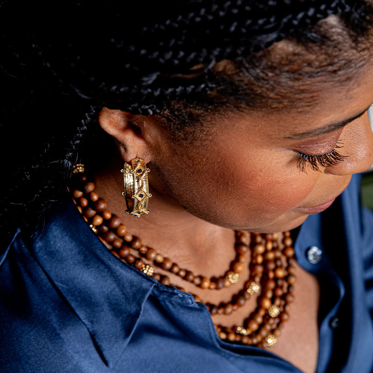 Victoria Hoop Earrings - Gold/Blue Labradorite - Image 3
