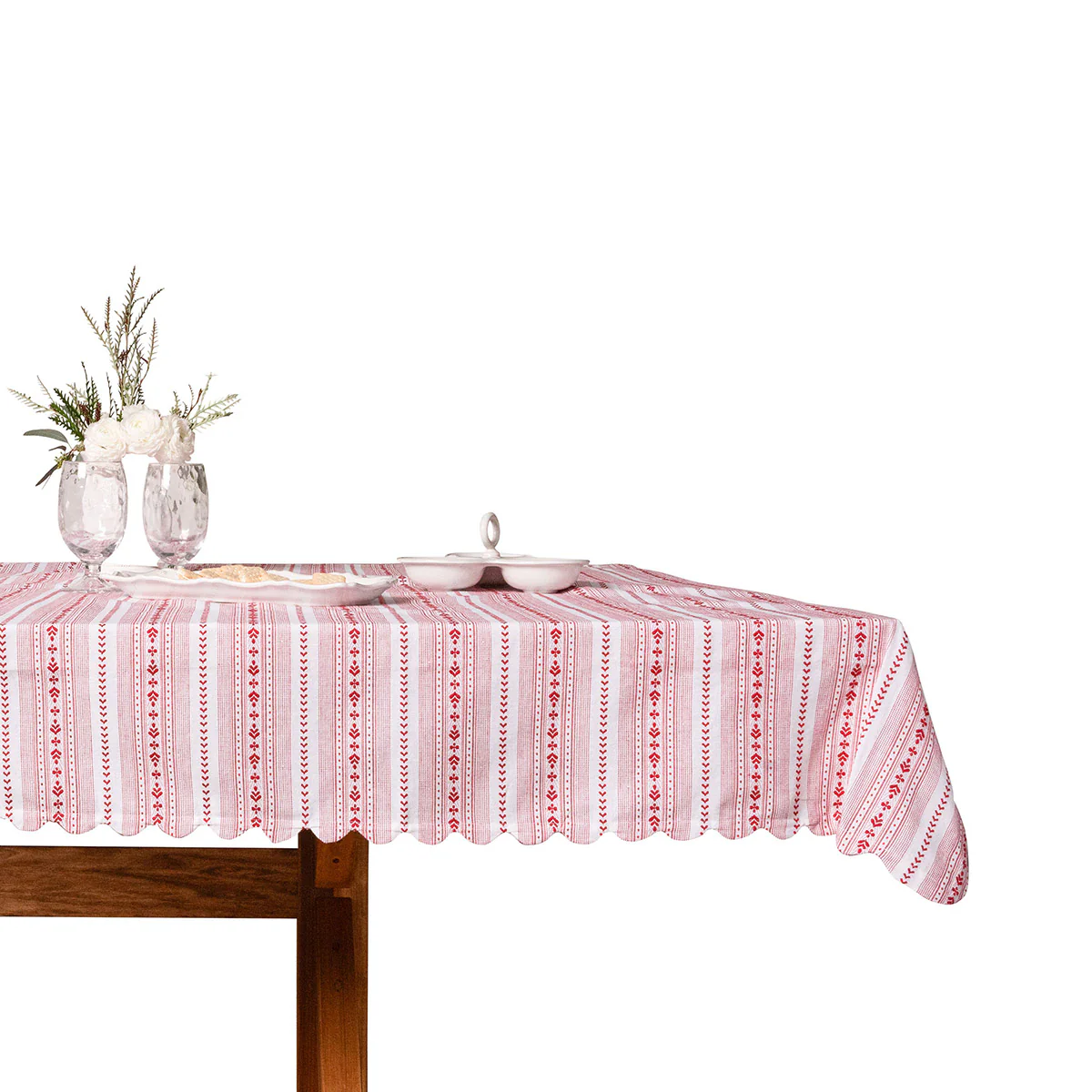 Villa Stripe 52" Square Tablecloth - Ruby - Image 3
