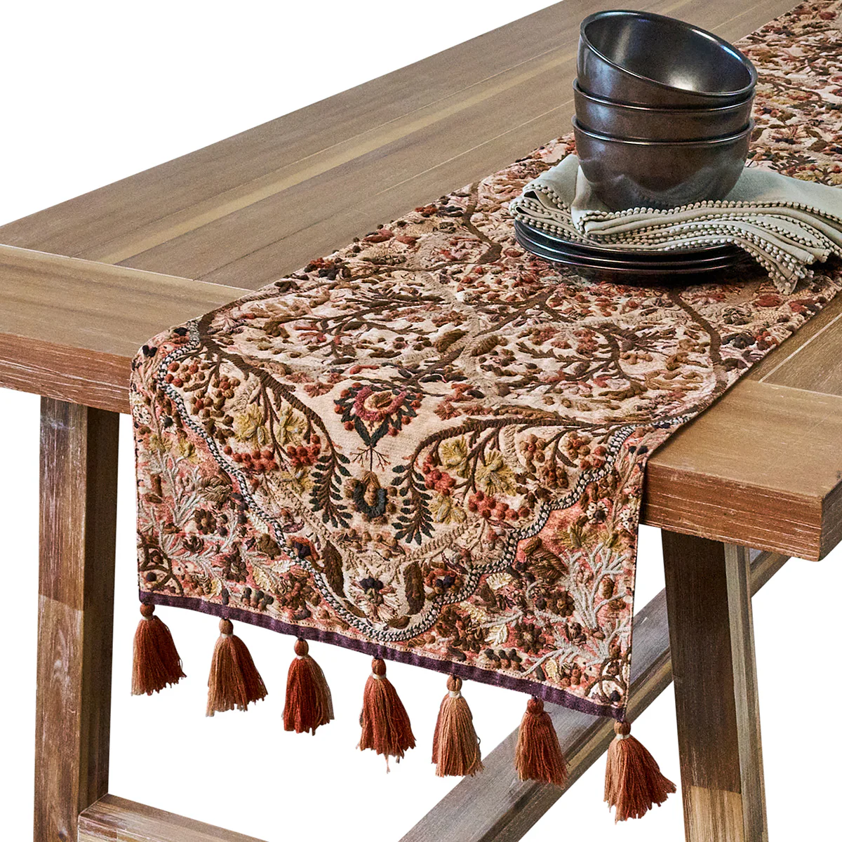 Willa Embroidered 18" x 90"  Table Runner - Amber - Image 2