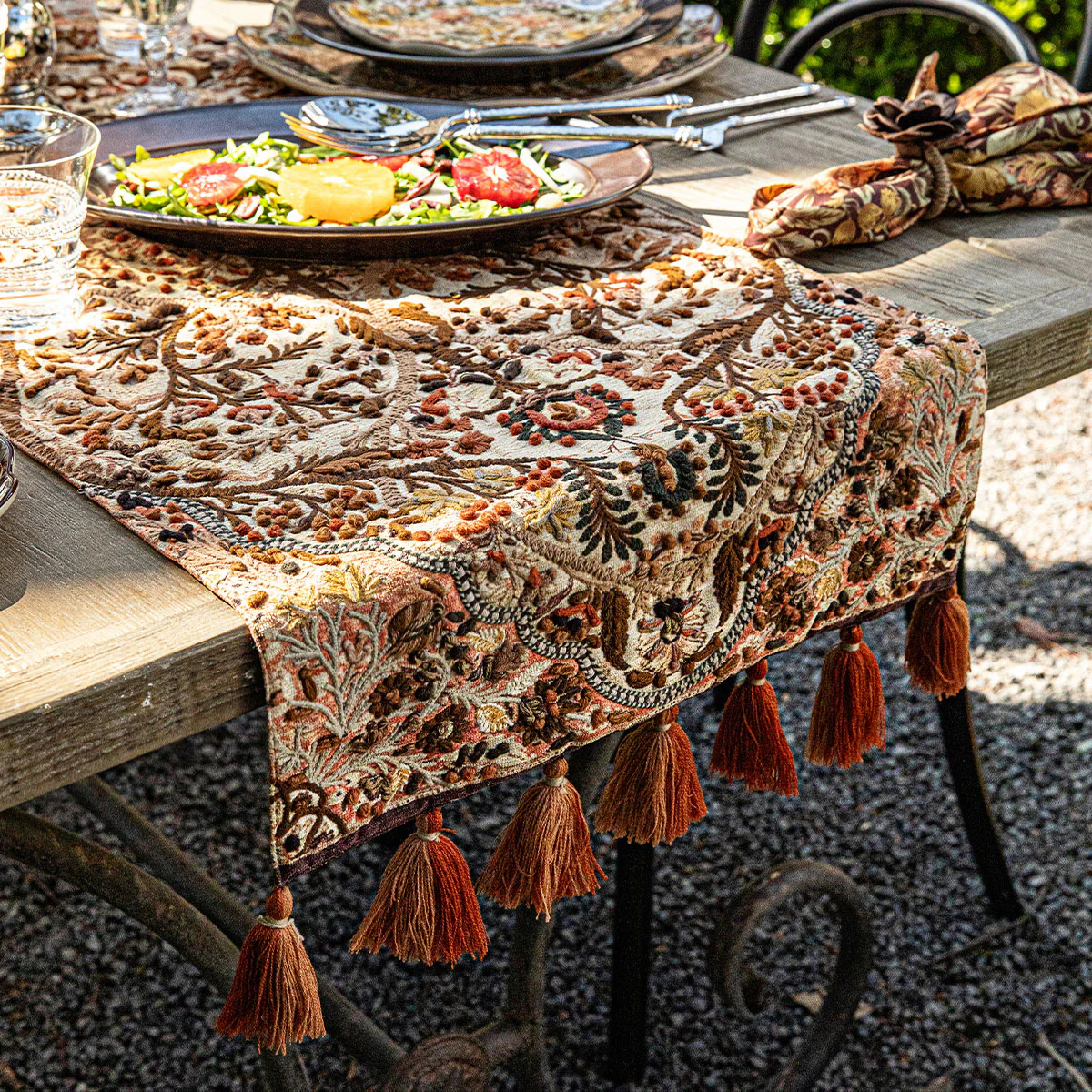 Willa Embroidered 18" x 90"  Table Runner - Amber - Image 3
